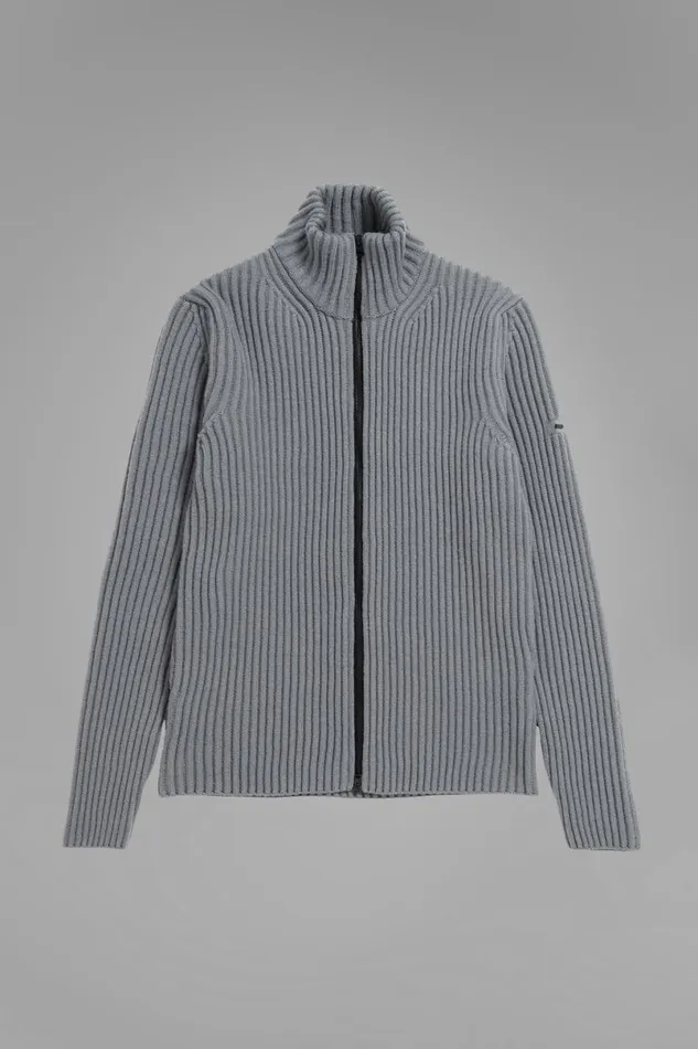 Men Norse Projects Knitwear Hybrid Rib Zip Jacket Stretch Wool Warm Grey