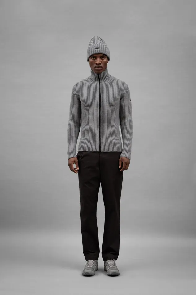 Men Norse Projects Knitwear Hybrid Rib Zip Jacket Stretch Wool Warm Grey