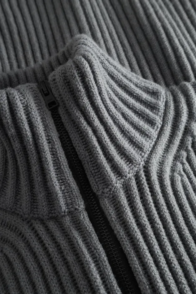 Men Norse Projects Knitwear Hybrid Rib Zip Jacket Stretch Wool Warm Grey