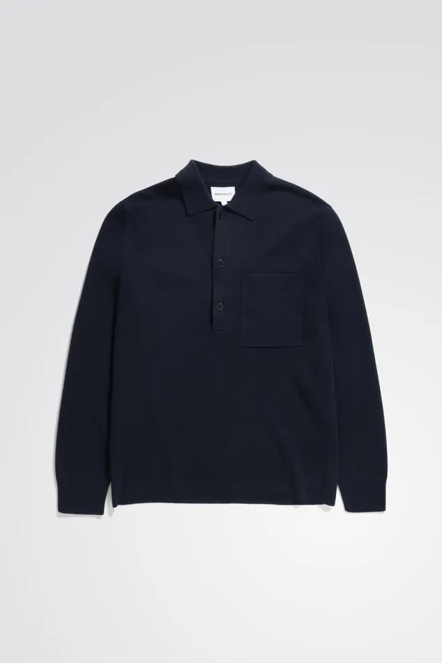 Men Norse Projects Knitwear Kian Merino Cotton Milano Polo Dark Navy