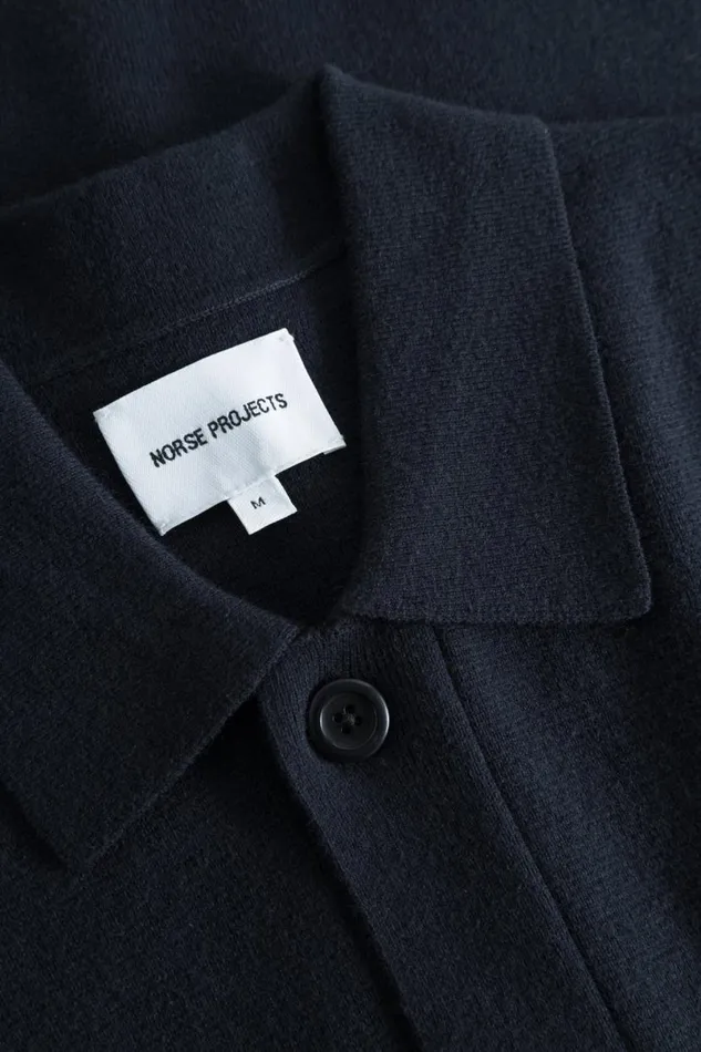 Men Norse Projects Knitwear Kian Merino Cotton Milano Polo Dark Navy