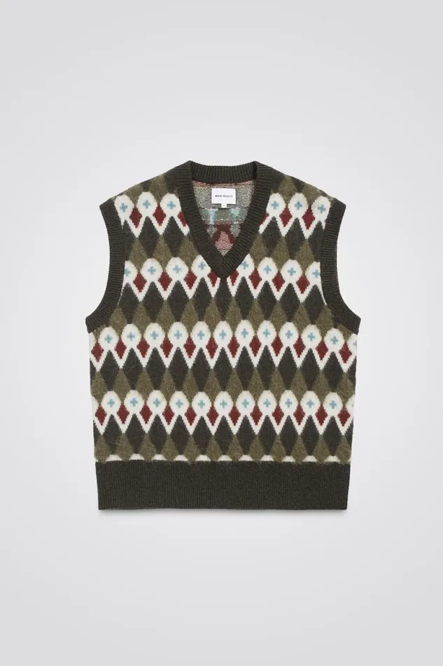 Men Norse Projects Knitwear Melvin Merino Fair Isle Jacquard Vest Ivy Green