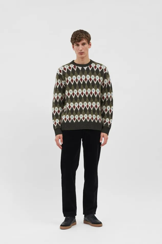 Men Norse Projects Knitwear Rune Merino Fair Isle Jacquard Sweater Ivy Green