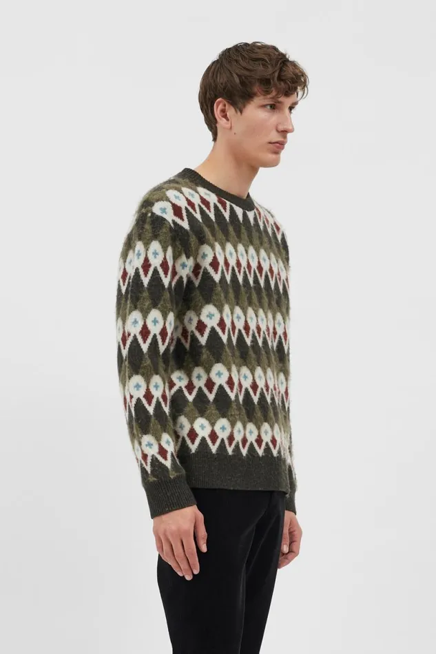 Men Norse Projects Knitwear Rune Merino Fair Isle Jacquard Sweater Ivy Green