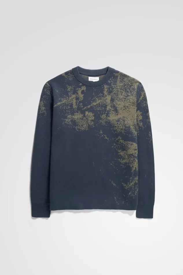 Men Norse Projects Knitwear Teis Cotton Jacquard Sweater Steel Blue