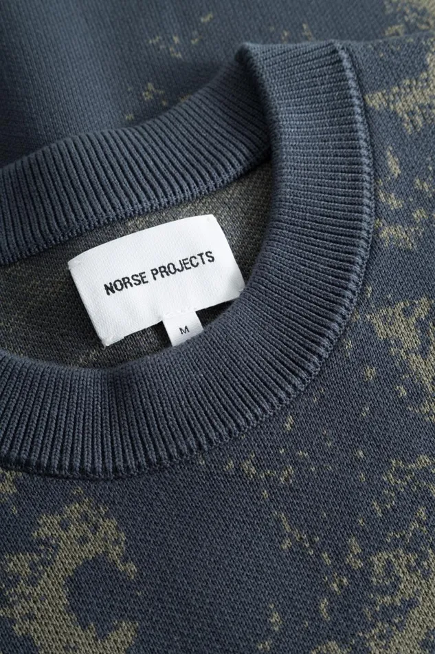Men Norse Projects Knitwear Teis Cotton Jacquard Sweater Steel Blue