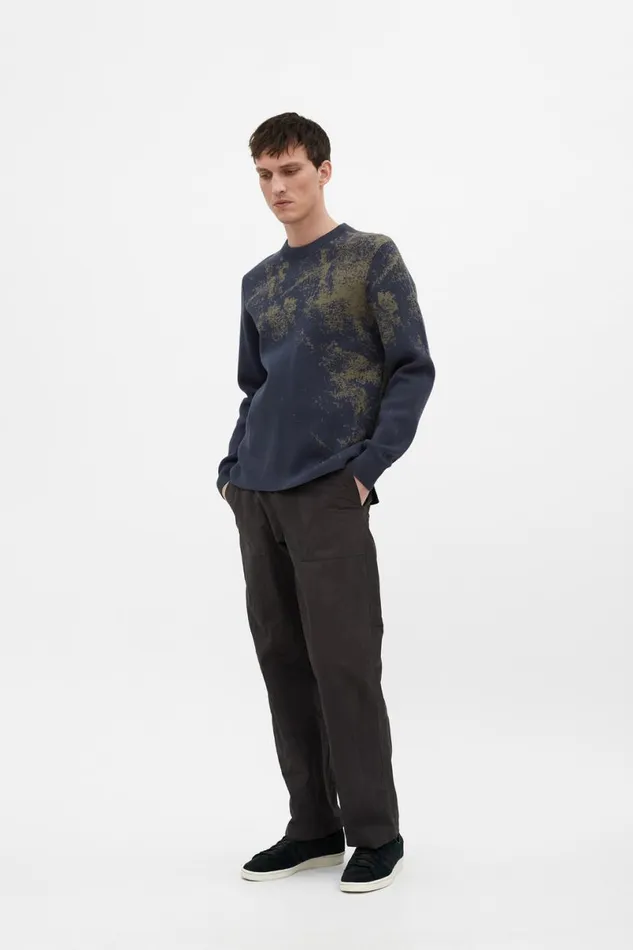 Men Norse Projects Knitwear Teis Cotton Jacquard Sweater Steel Blue