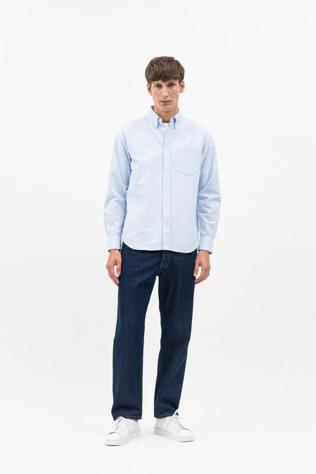 Men Norse Projects Shirting Algot Oxford Monogram Shirt Blue Stripe