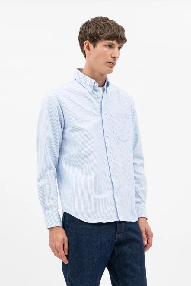Men Norse Projects Shirting Algot Oxford Monogram Shirt Blue Stripe