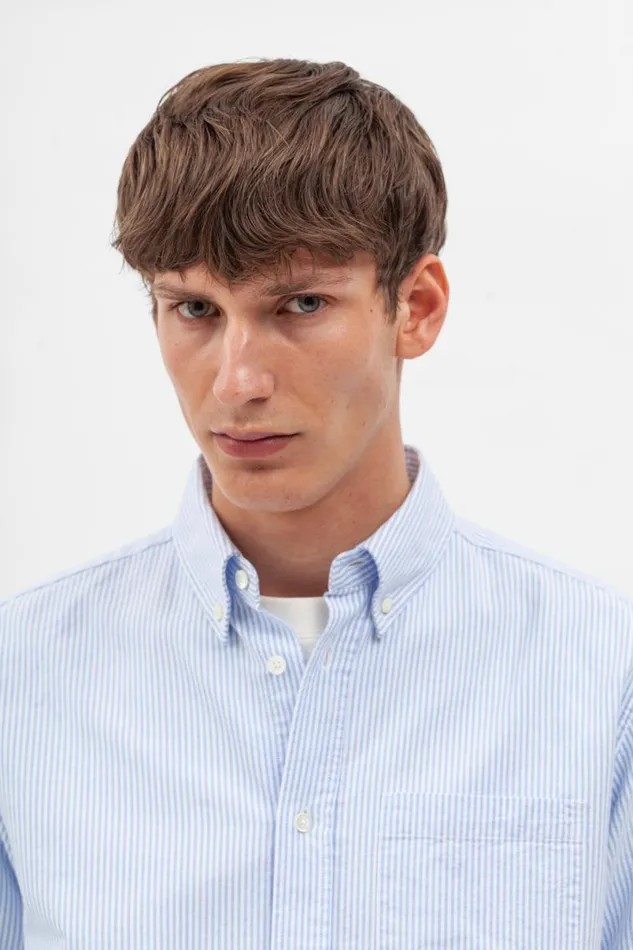 Men Norse Projects Shirting Algot Oxford Monogram Shirt Blue Stripe