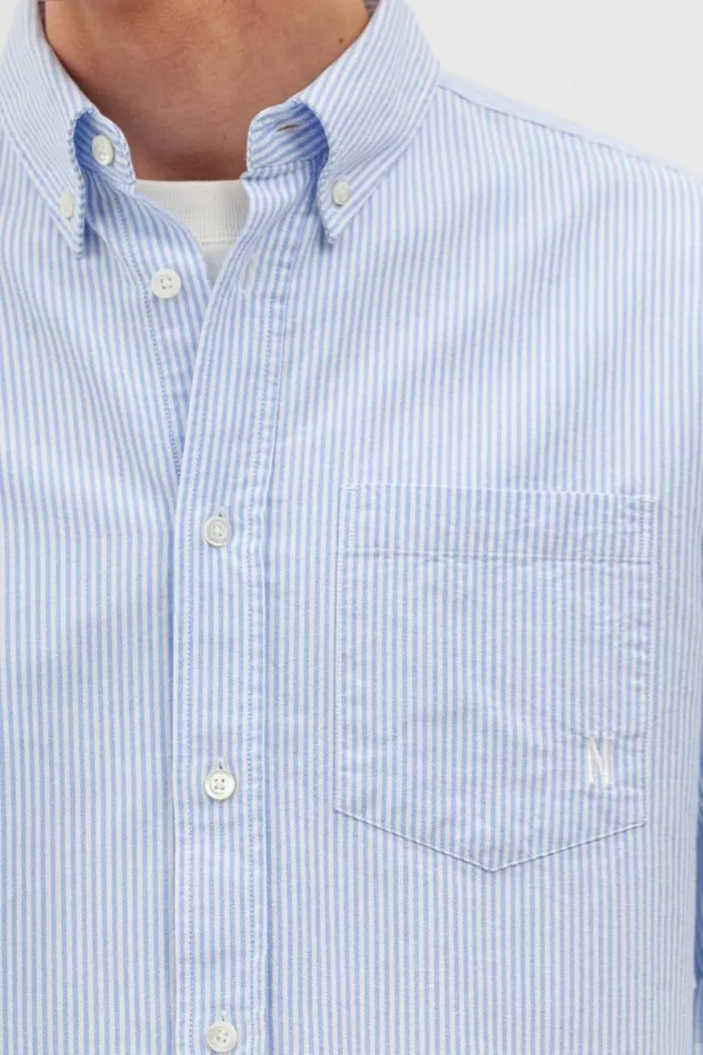 Men Norse Projects Shirting Algot Oxford Monogram Shirt Blue Stripe