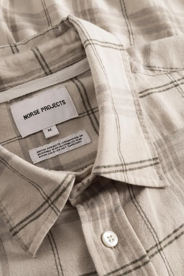 Men Norse Projects Shirting Algot Relaxed Textured Check Shirt Oatmeal