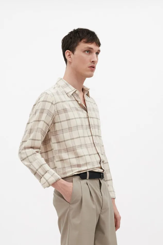 Men Norse Projects Shirting Algot Relaxed Textured Check Shirt Oatmeal