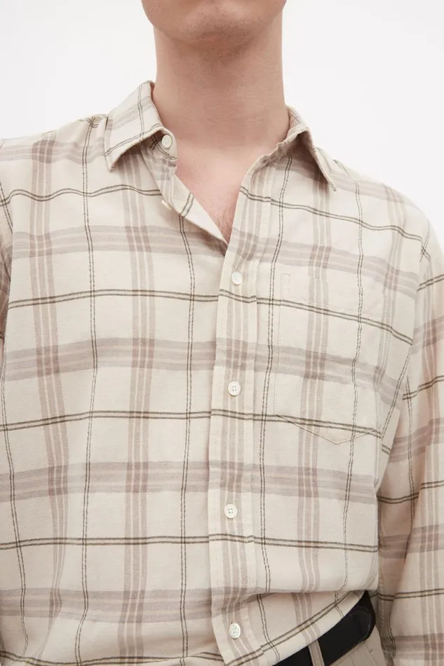 Men Norse Projects Shirting Algot Relaxed Textured Check Shirt Oatmeal