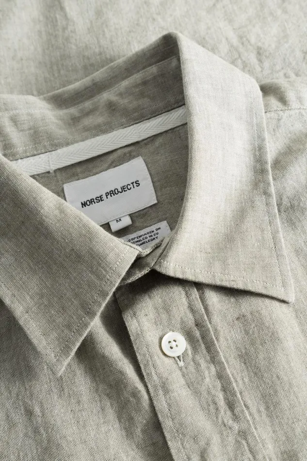 Men Norse Projects Shirting Ivan Relaxed Cotton Linen SS Shirt Ivy Green