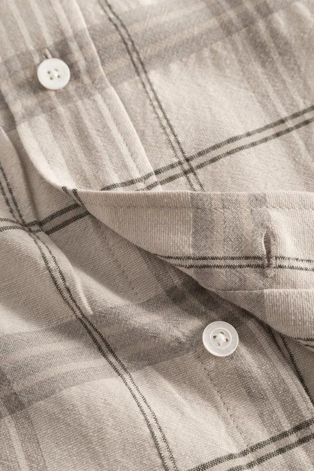 Men Norse Projects Shirting Ivan Relaxed Textured Check SS Shirt Oatmeal