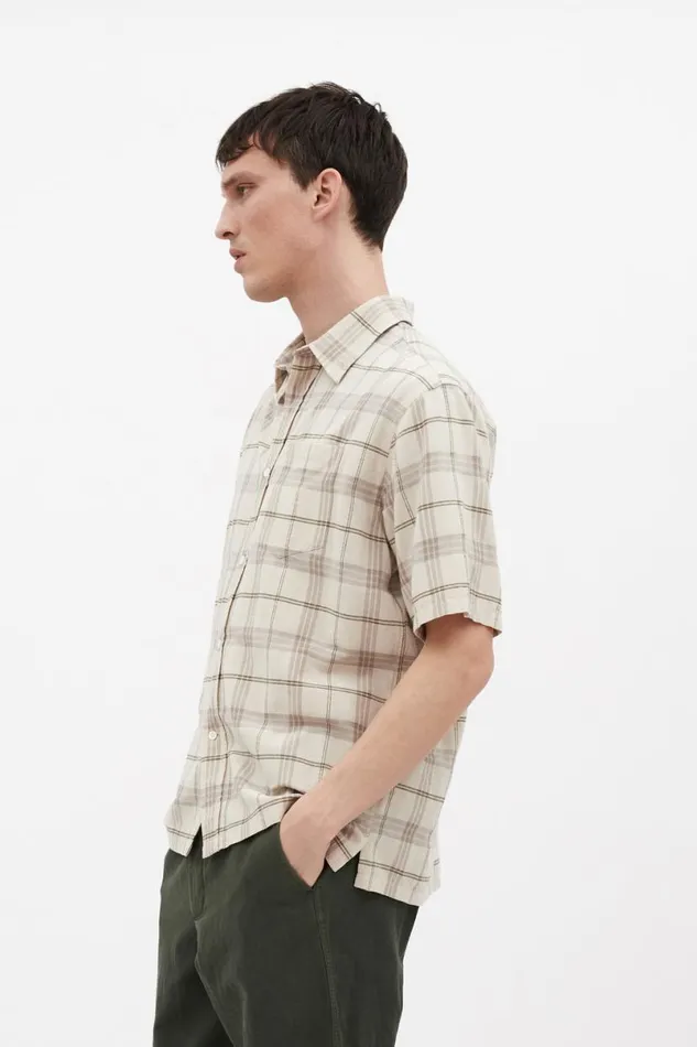 Men Norse Projects Shirting Ivan Relaxed Textured Check SS Shirt Oatmeal