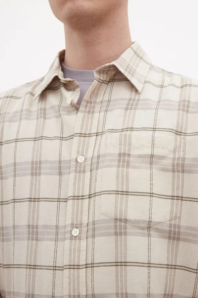 Men Norse Projects Shirting Ivan Relaxed Textured Check SS Shirt Oatmeal
