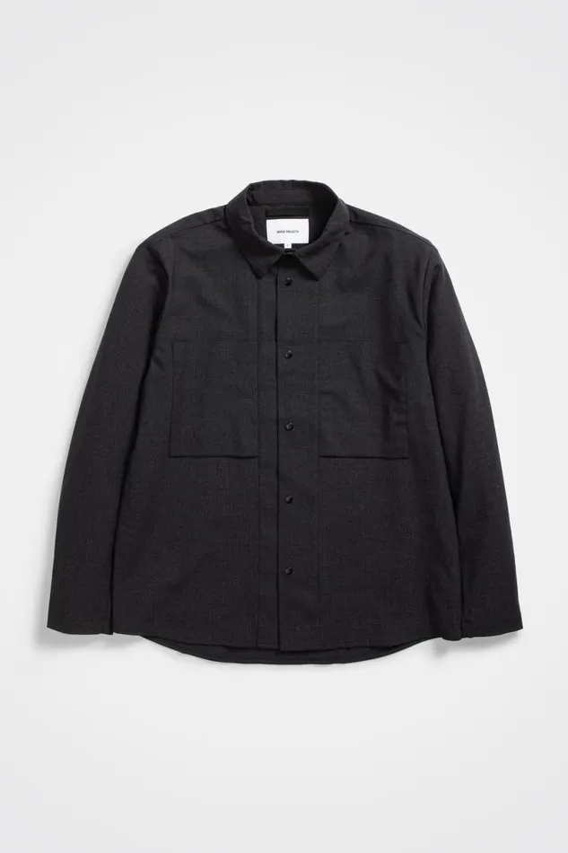 Men Norse Projects Shirting Jens Cordura Tech Wool Overshirt Charcoal Melange