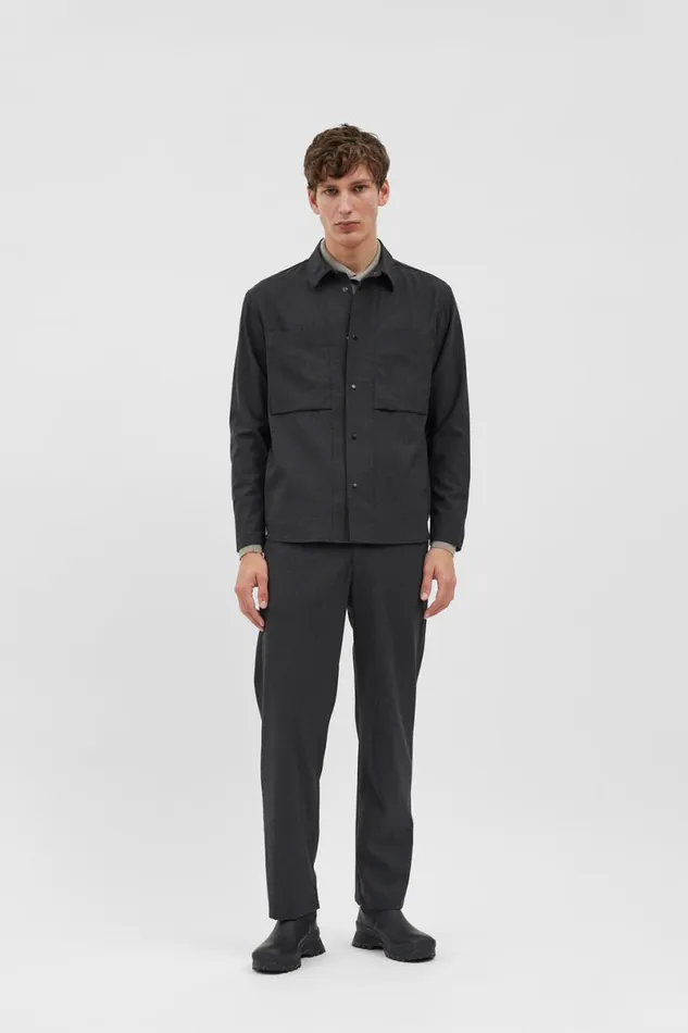Men Norse Projects Shirting Jens Cordura Tech Wool Overshirt Charcoal Melange