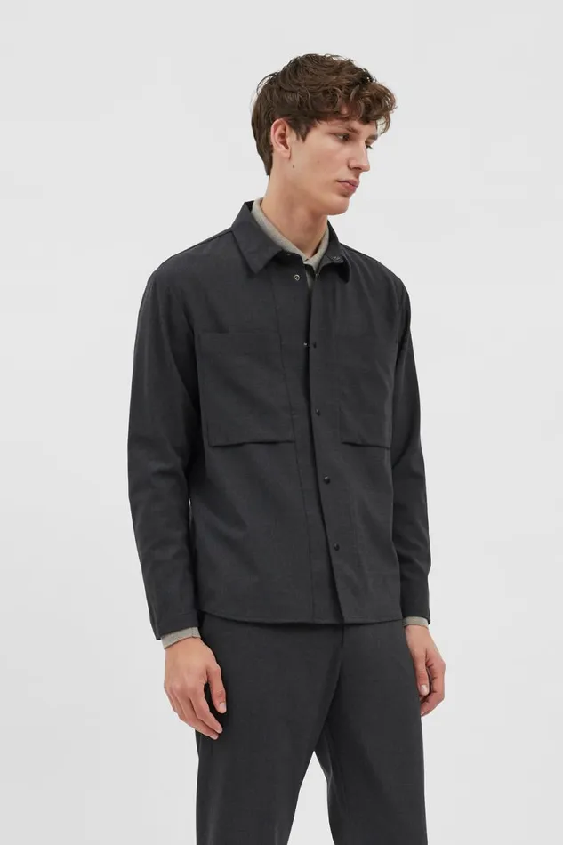 Men Norse Projects Shirting Jens Cordura Tech Wool Overshirt Charcoal Melange