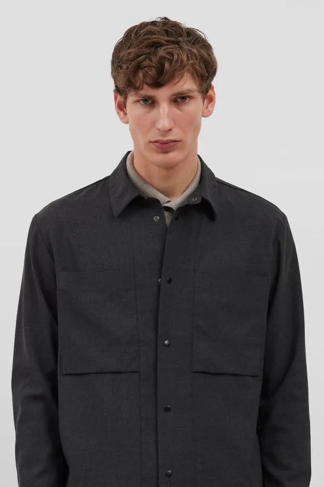 Men Norse Projects Shirting Jens Cordura Tech Wool Overshirt Charcoal Melange
