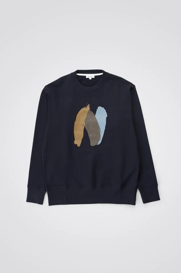 Men Norse Projects Sweatshirts Arne Paint N Logo Sweatshirt Dark Navy