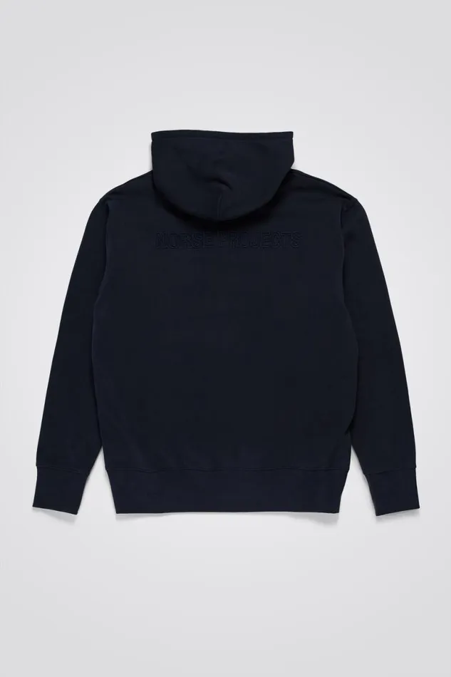 Men Norse Projects Sweatshirts Arne Relaxed Fleece N Logo Hoodie Dark Navy
