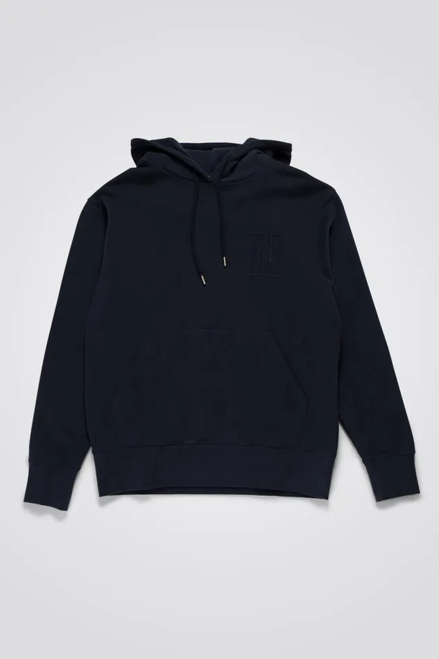Men Norse Projects Sweatshirts Arne Relaxed Fleece N Logo Hoodie Dark Navy