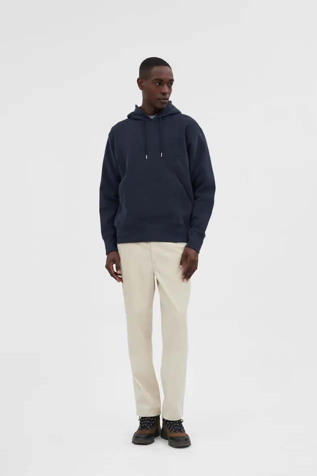 Men Norse Projects Sweatshirts Arne Relaxed Fleece N Logo Hoodie Dark Navy