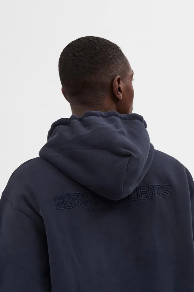 Men Norse Projects Sweatshirts Arne Relaxed Fleece N Logo Hoodie Dark Navy