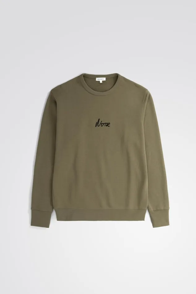 Men Norse Projects Sweatshirts Arne Relaxed Organic Chain Stitch Logo Sweatshirt Sediment Green