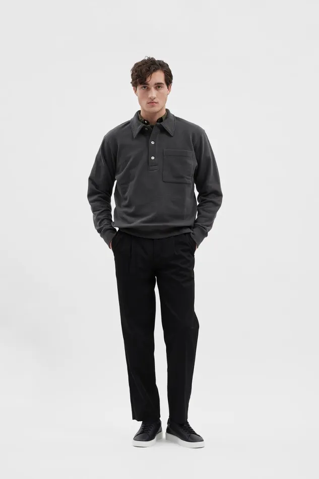 Men Norse Projects Sweatshirts Fraser Relaxed Tab Series LS Polo Battleship Grey