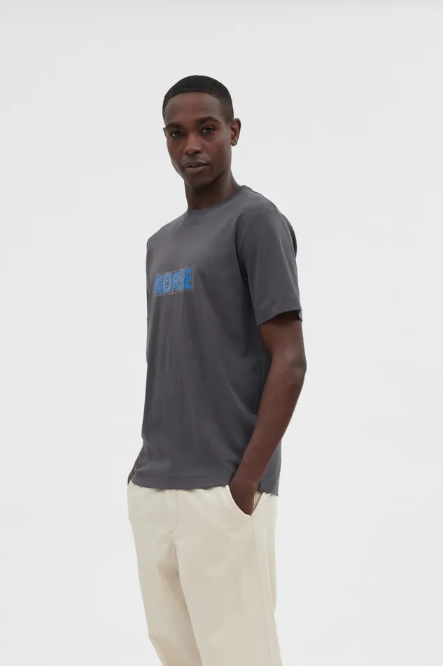 Men Norse Projects TShirts Jakob Interlock Grid TShirt Battleship Grey