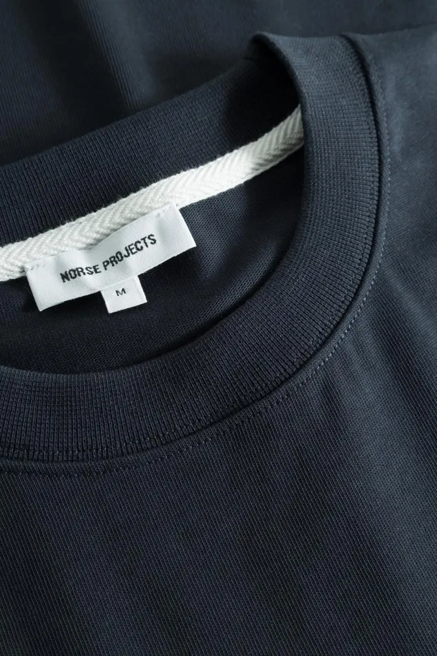 Men Norse Projects TShirts Johannes Organic Chain Stitch Logo Tshirt Dark Navy