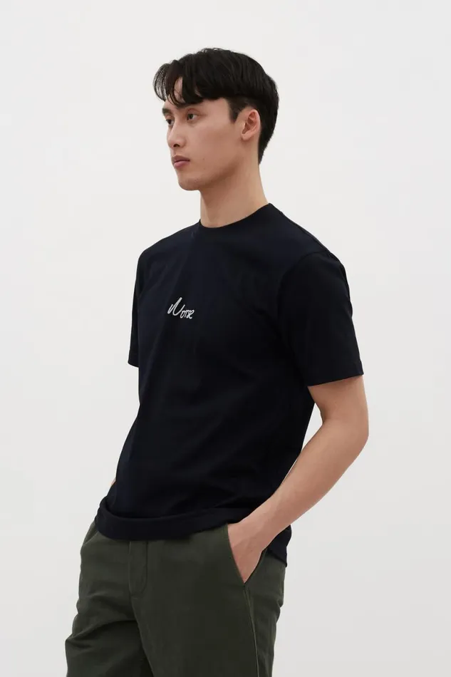 Men Norse Projects TShirts Johannes Organic Chain Stitch Logo Tshirt Dark Navy