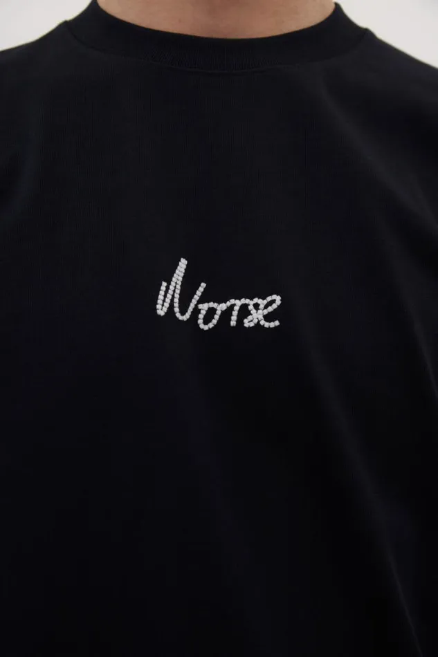 Men Norse Projects TShirts Johannes Organic Chain Stitch Logo Tshirt Dark Navy