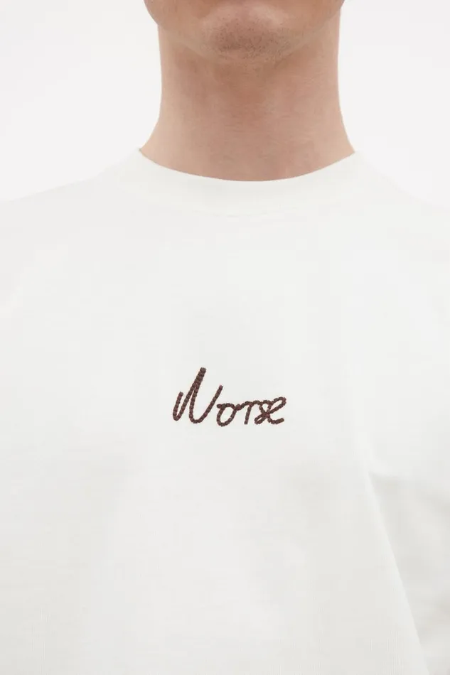 Men Norse Projects TShirts Johannes Organic Chain Stitch Logo Tshirt Ecru