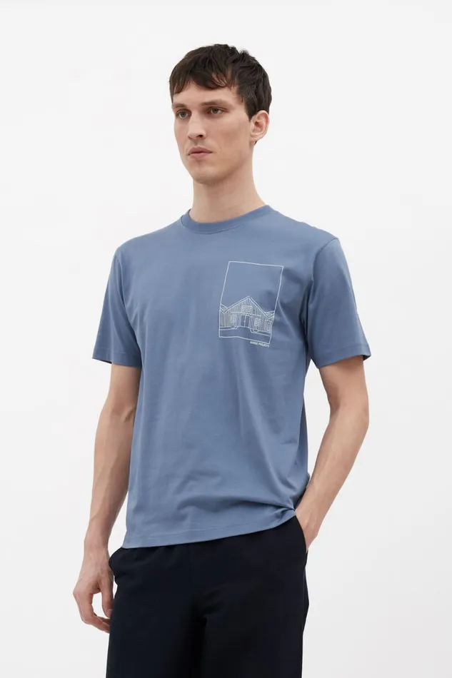 Men Norse Projects TShirts Johannes Organic Kanonbadsvej Print Tshirt Fog Blue