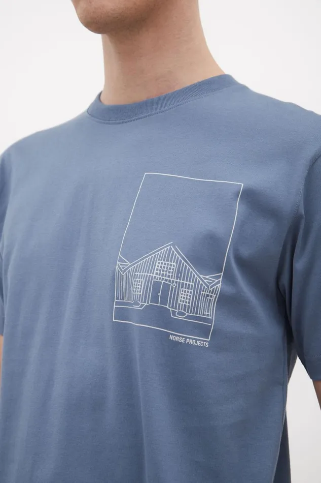 Men Norse Projects TShirts Johannes Organic Kanonbadsvej Print Tshirt Fog Blue