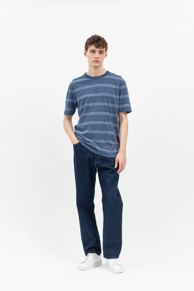 Men Norse Projects TShirts Johannes Sunbleached Stripe Calcite Blue