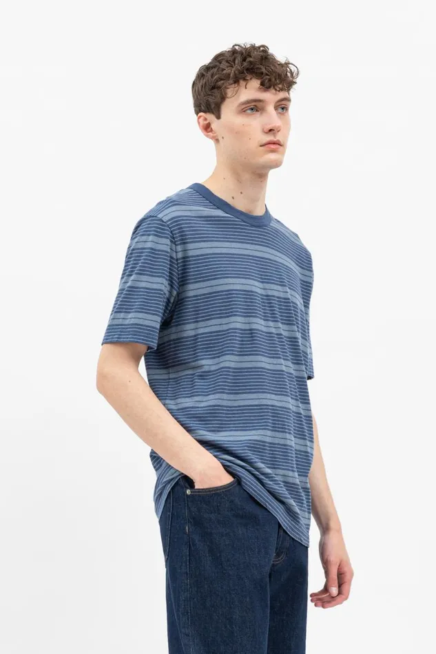 Men Norse Projects TShirts Johannes Sunbleached Stripe Calcite Blue