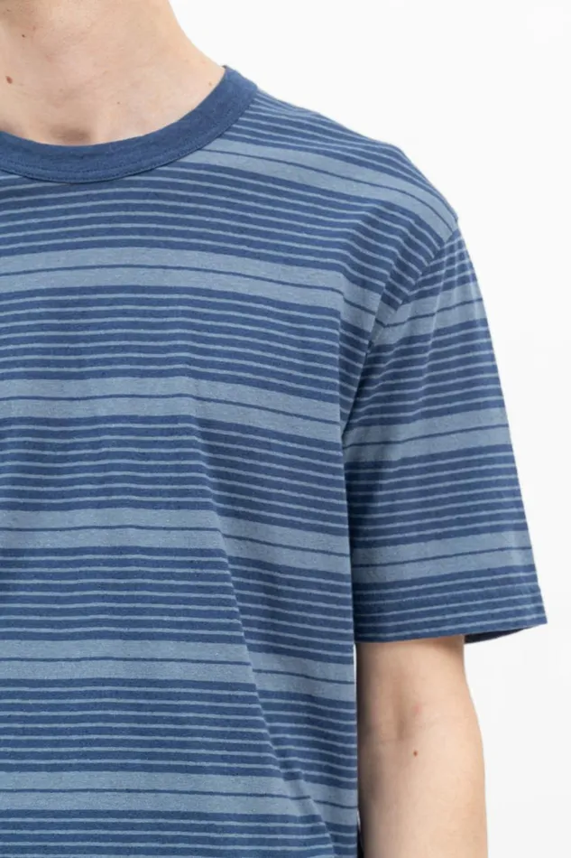 Men Norse Projects TShirts Johannes Sunbleached Stripe Calcite Blue