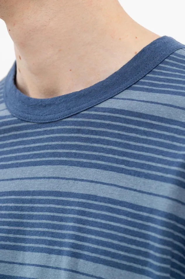 Men Norse Projects TShirts Johannes Sunbleached Stripe Calcite Blue