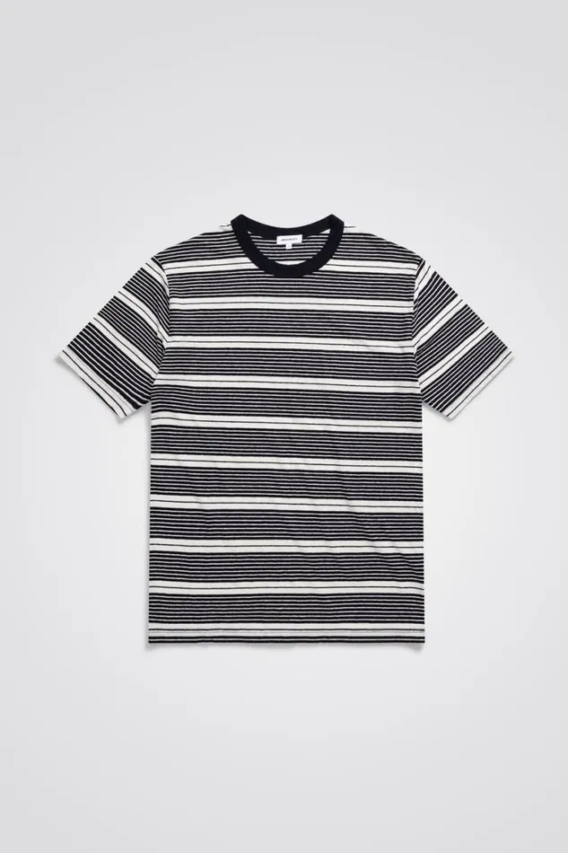 Men Norse Projects TShirts Johannes Sunbleached Stripe Dark Navy