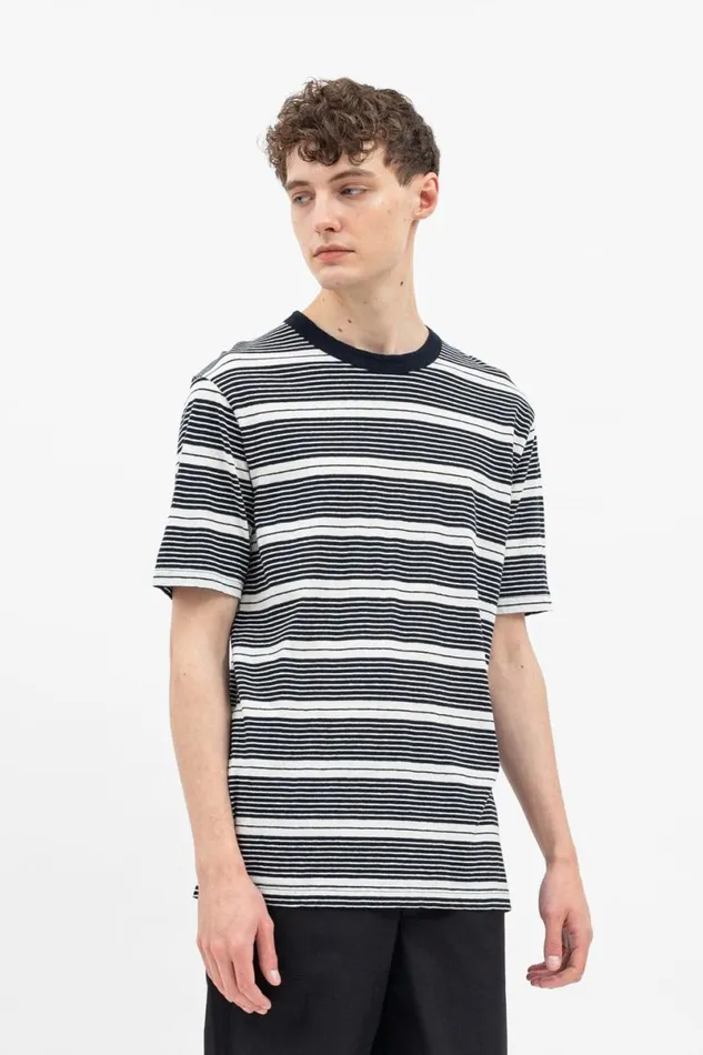 Men Norse Projects TShirts Johannes Sunbleached Stripe Dark Navy