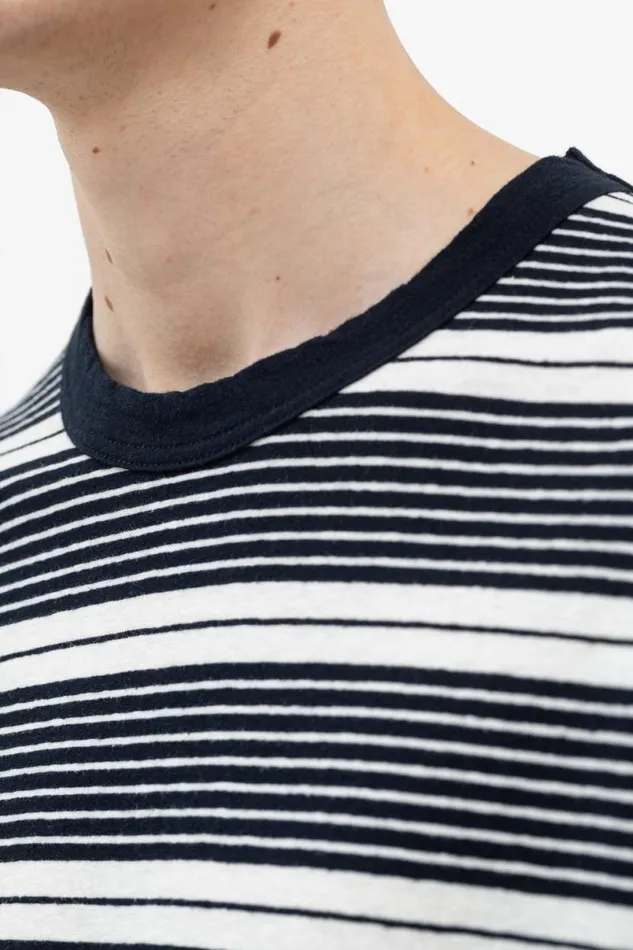 Men Norse Projects TShirts Johannes Sunbleached Stripe Dark Navy
