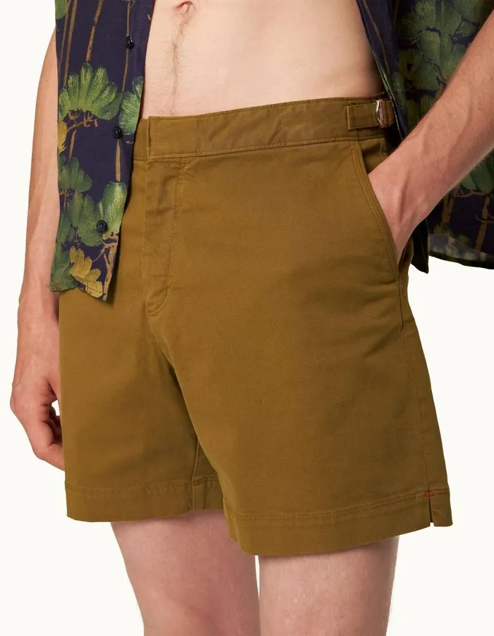 Men Orlebar Brown Day Shorts Bulldog StretchCotton Golden Khaki