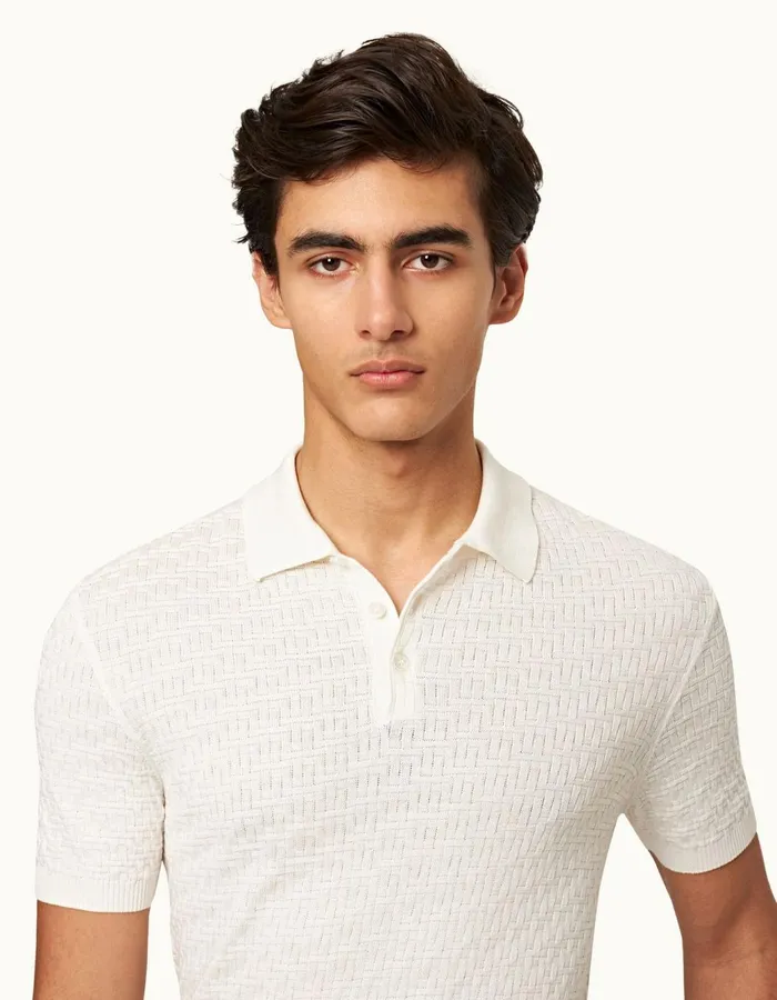 Men Orlebar Brown Polo Shirts Burnham White Sand