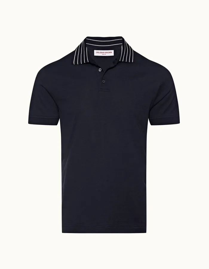 Men Orlebar Brown Polo Shirts Dominic Stripe Night Iris